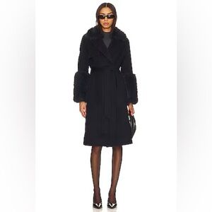 Adrienne Landau Faux Fur Trim Wool Coat